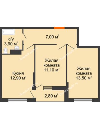 2 комнатная квартира 49,8 м² в ЖК Самолет, дом 1 очередь - Литер 4