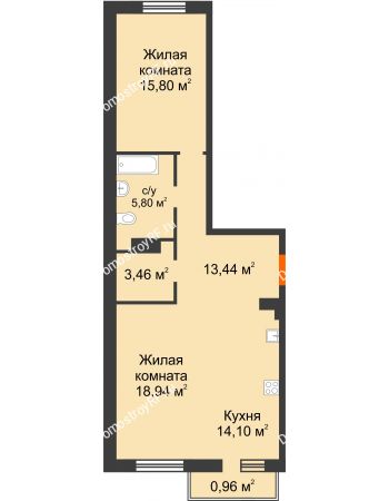 2 комнатная квартира 72,5 м² в ЖК Норма, дом № 2