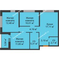 3 комнатная квартира 68,42 м² в Жилой Район Никольский, дом ГП-54 - планировка