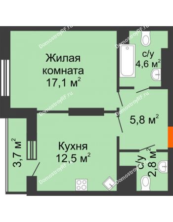 1 комнатная квартира 46,5 м² - ЖК Космолет