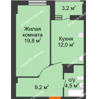 1 комнатная квартира 47,1 м² в ЖК Квартет, дом № 3 - планировка