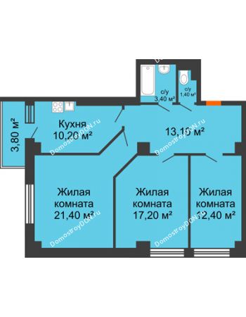 3 комнатная квартира 80,45 м² в ЖК Сокол Градъ, дом Литер 3 (6)