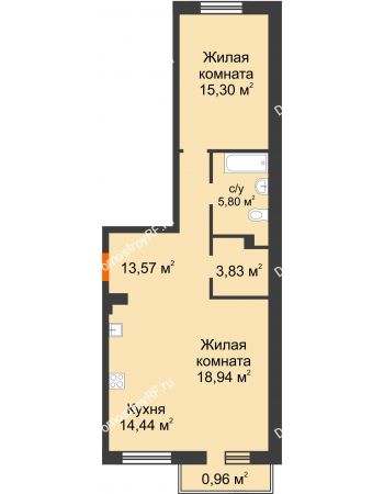 2 комнатная квартира 72,84 м² в ЖК Норма, дом № 2