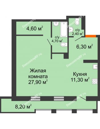 1 комнатная квартира 61,3 м² - ЖК Утро