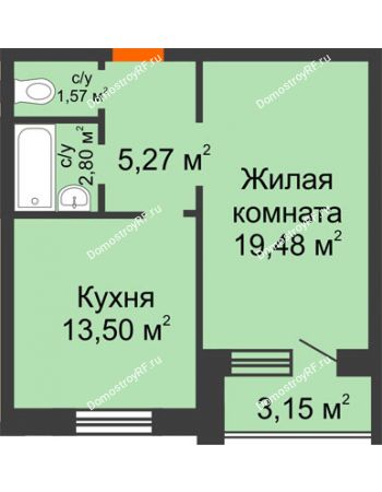 1 комнатная квартира 42,62 м² в ЖК На Гнаровской, дом № 12 корпус 9
