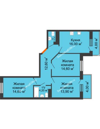 3 комнатная квартира 82,3 м² в ЖК Я, дом  Литер 2