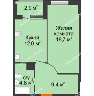 1 комнатная квартира 46,35 м² в ЖК Квартет, дом № 3 - планировка