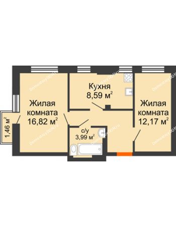 2 комнатная квартира 50,47 м² - ЖК Онегин