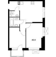 2 комнатная квартира 46,8 м² в ЖК Савин парк, дом корпус 2 - планировка