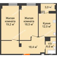2 комнатная квартира 74,2 м² в ЖК Квартет, дом № 3 - планировка