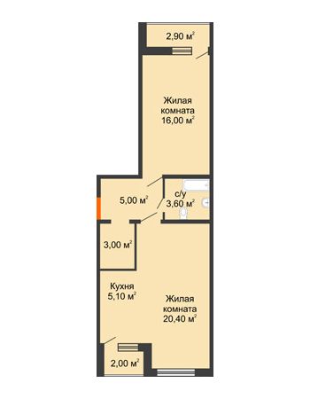 2 комнатная квартира 55,6 м² в ЖК Самолет, дом 1 очередь - Литер 4