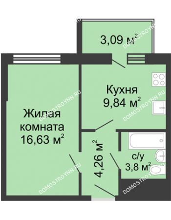 1 комнатная квартира 37,6 м² - ЖК Алый Парус