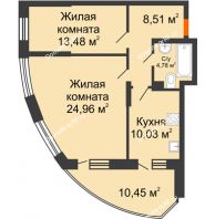 2 комнатная квартира 64,69 м² в ЖК Россинский парк, дом Литер 1 - планировка