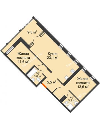 2 комнатная квартира 60,6 м² в ЖК Андерсен парк, дом ГП-1