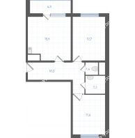 2 комнатная квартира 57,6 м² в ЖК Левенцовка парк, дом Корпус 8-12.2 - планировка
