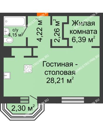 1 комнатная квартира 46,92 м² - ЖК Дом на Гребешке