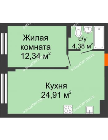 1 комнатная квартира 41,62 м² - ЖК Шаляпин