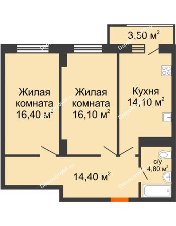2 комнатная квартира 66,9 м² в ЖК Восточный парк, дом Литер 3