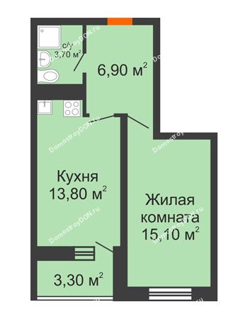 1 комнатная квартира 40,8 м² в ЖК Звезда Столицы, дом Литер 7