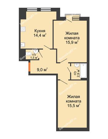 2 комнатная квартира 59,2 м² - ЖК Акварель