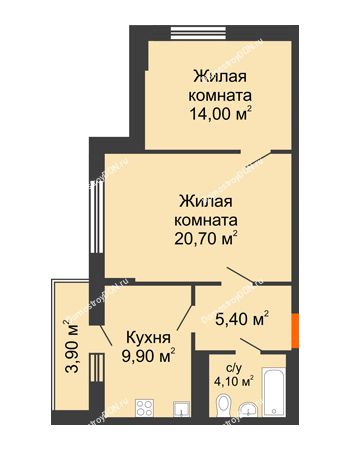 2 комнатная квартира 55,4 м² в ЖК Новая Пальмира, дом № 65