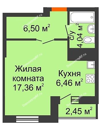 Студия 35,59 м² - ЖД Уютный дом на Березина