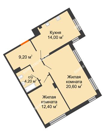 2 комнатная квартира 60,4 м² в ЖК Маршал Град, дом № 3