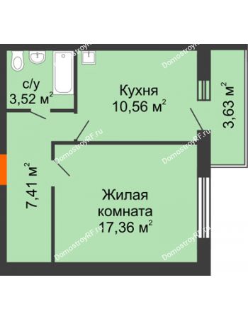 1 комнатная квартира 38,85 м² в ЖК Образцово, дом № 4