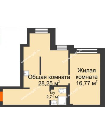 2 комнатная квартира 46,7 м² в Микрорайон Новая жизнь, дом позиция 19