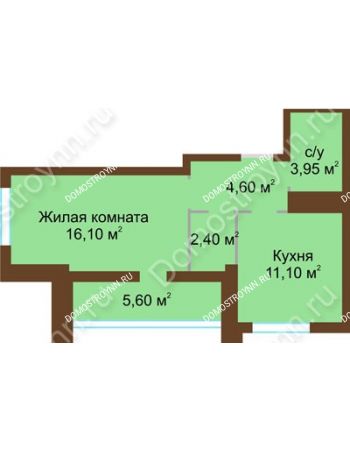 1 комнатная квартира 40,95 м² - ЖД по ул. Краснозвездной