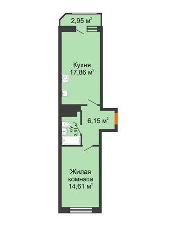 1 комнатная квартира 45,08 м² в ЖК Город времени, дом № 18