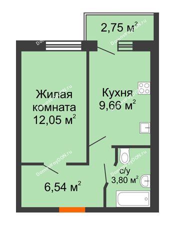 1 комнатная квартира 33,42 м² в ЖК Артемовский квартал, дом Секция 7