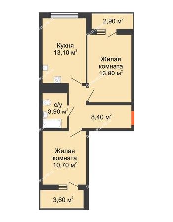 2 комнатная квартира 53,3 м² в ЖК Грани, дом Литер 2