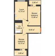 2 комнатная квартира 53,3 м² в ЖК Грани, дом Литер 2 - планировка