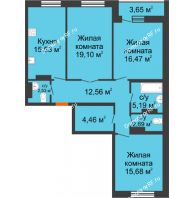 3 комнатная квартира 96,04 м², ЖК Адмиралъ - планировка