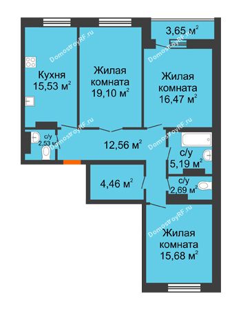 3 комнатная квартира 96,04 м² - ЖК Адмиралъ