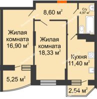 2 комнатная квартира 63,58 м² в ЖК Россинский парк, дом Литер 1 - планировка