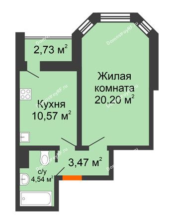 1 комнатная квартира 40,15 м² - Жилой дом: №23 в мкр. Победа
