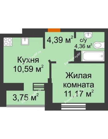 1 комнатная квартира 32,39 м² в ЖК Светлоград, дом Литер 15
