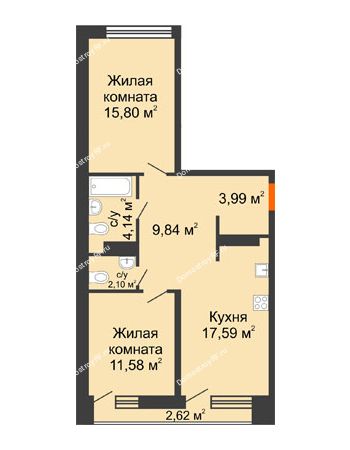 2 комнатная квартира 66,88 м² в Микрорайон Видный	, дом ГП-20