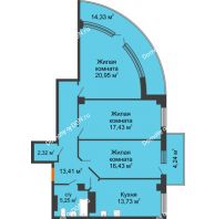 3 комнатная квартира 98 м², ЖК Кристалл 2 - планировка