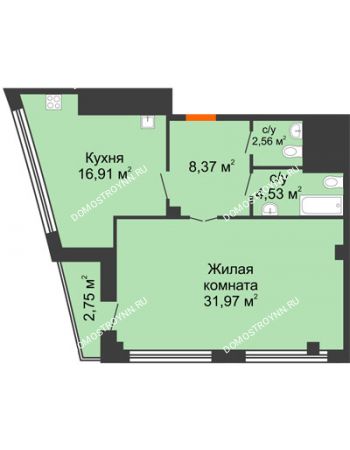 1 комнатная квартира 65,72 м² в ЖК Renaissance (Ренессанс), дом № 1