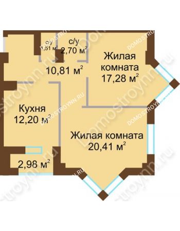 2 комнатная квартира 65,7 м² - ЖК Грани