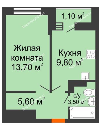 1 комнатная квартира 33,7 м² в ЖК SkyPark (Скайпарк), дом Литер 1, корпус 1, блок-секция 2-3