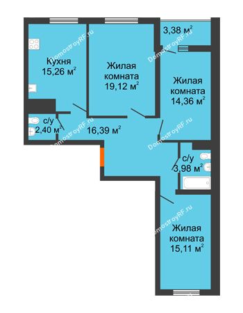 3 комнатная квартира 89,74 м² - ЖК Дом у Самолета