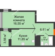 1 комнатная квартира 40,78 м² в ЖК Столичный, дом корпус А, блок-секция 1,2,3 - планировка