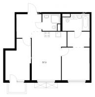 2 комнатная квартира 57,3 м² в ЖК Савин парк, дом корпус 10 - планировка