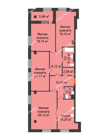 4 комнатная квартира 136,15 м² в ЖК Дом на Провиантской, дом № 12