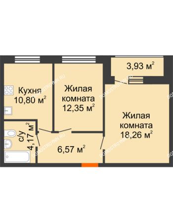 2 комнатная квартира 56,08 м² в ЖК Подкова на Гагарина, дом № 2