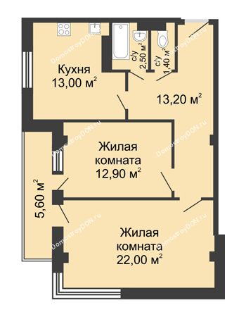 2 комнатная квартира 67,8 м² - ЖК Дом на Береговой